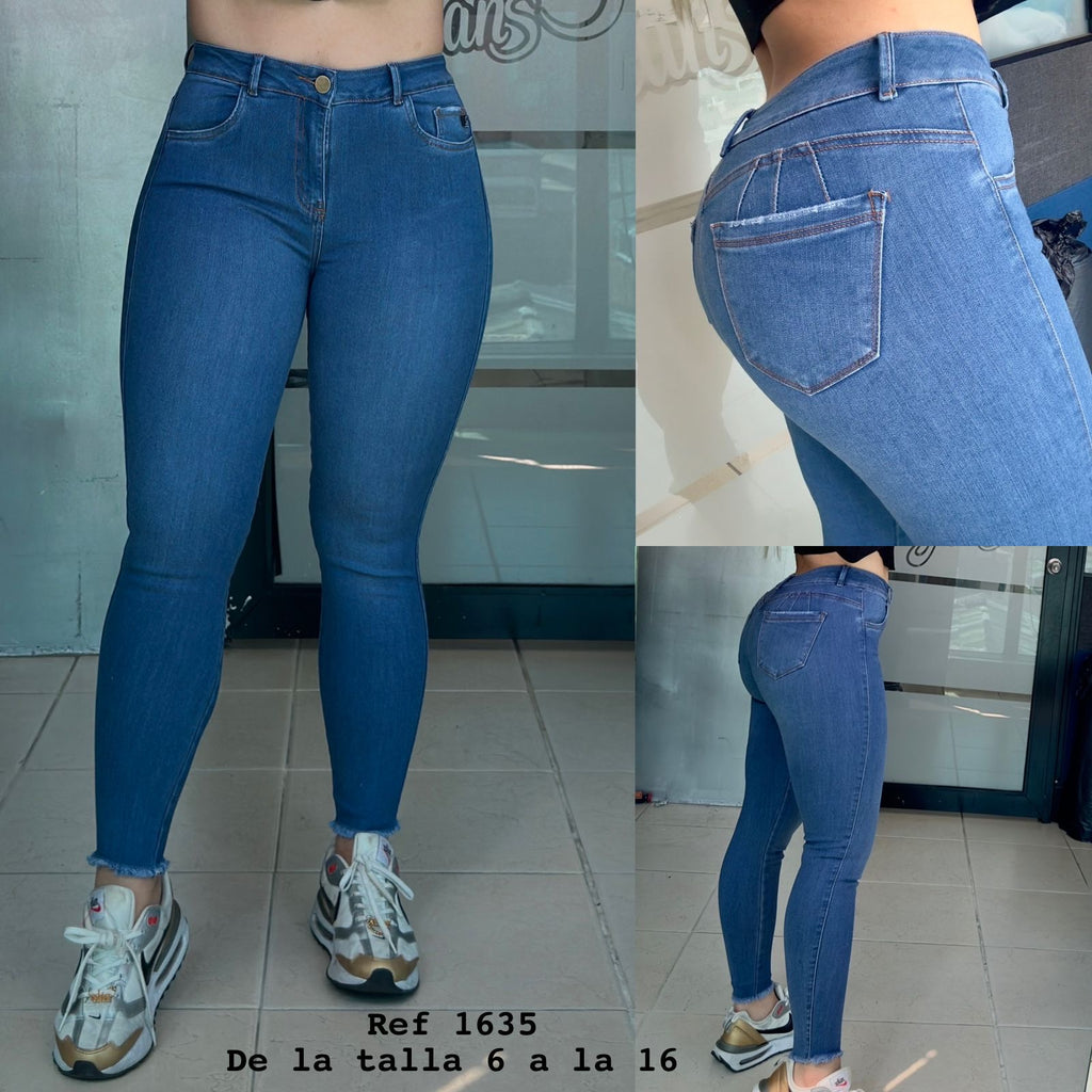 Jeans Para Mujer Skinny Tiro Alto Azul Oscuro 1617